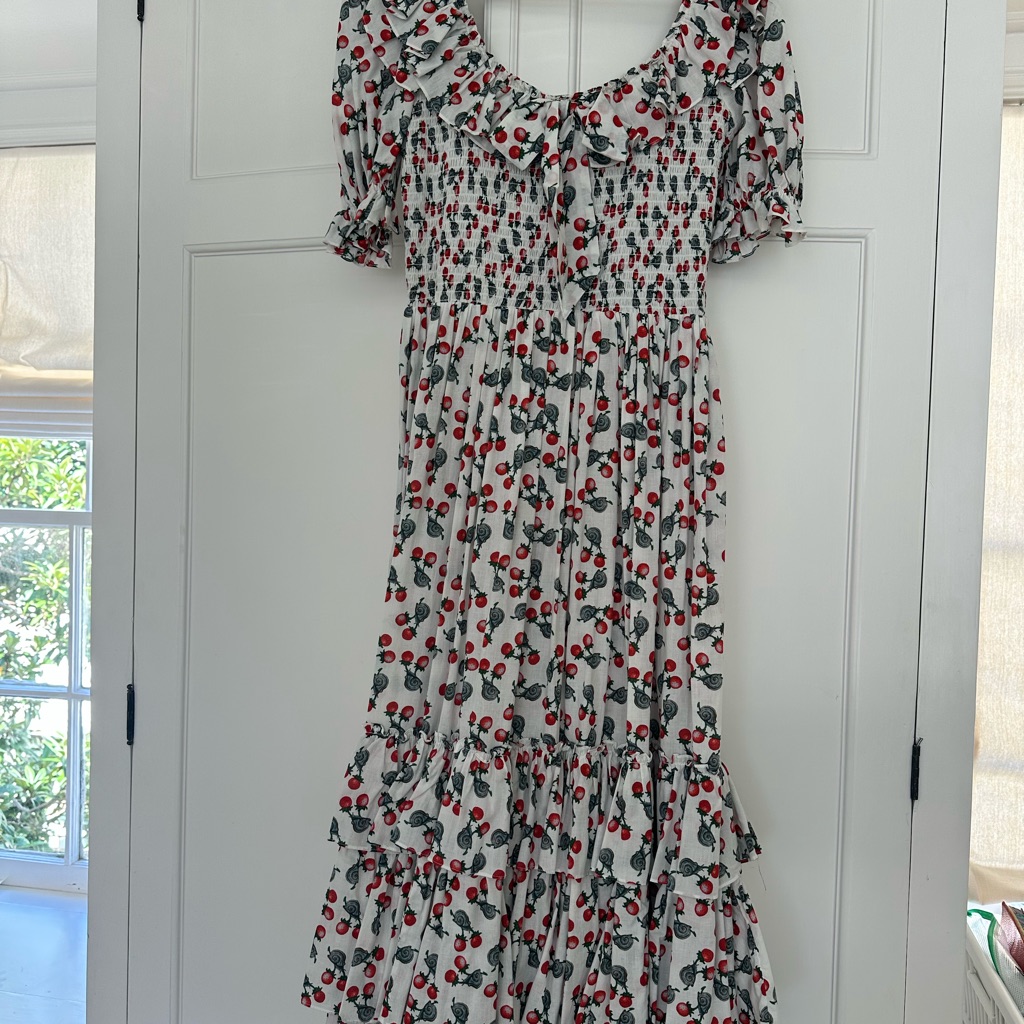 Muzungu Sisters Lola Snail-Print Tiered Cotton-Poplin Midi Dress